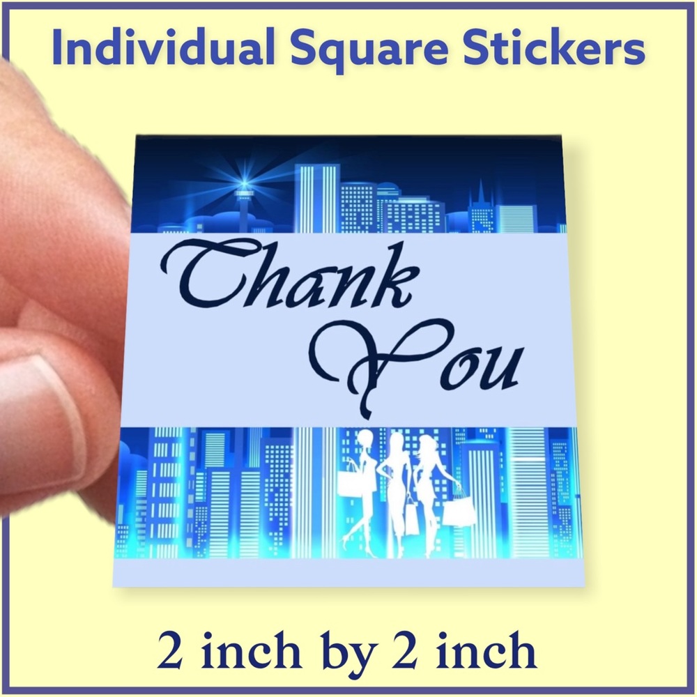 100 (2x2 Inch) Square Stickers, Easy Peel, City, High Gloss, Thank You